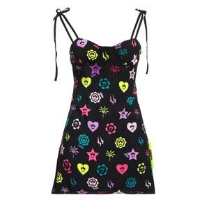 Barrow Black Dress with Neon Multi-Icon Print